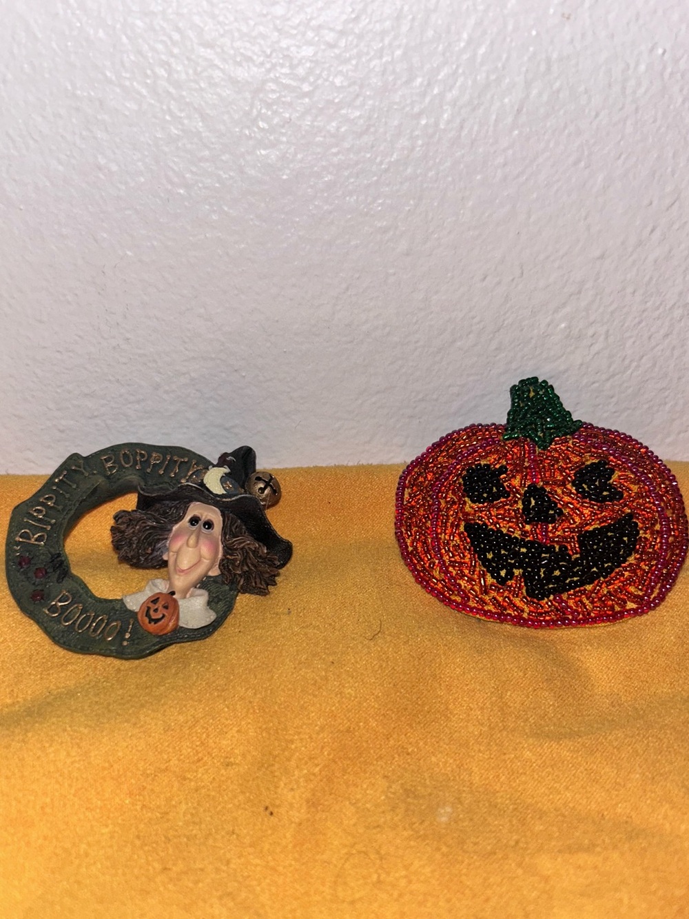 Halloween brooch witch Bippity Boppity Boooo!"And beaded pumpkin